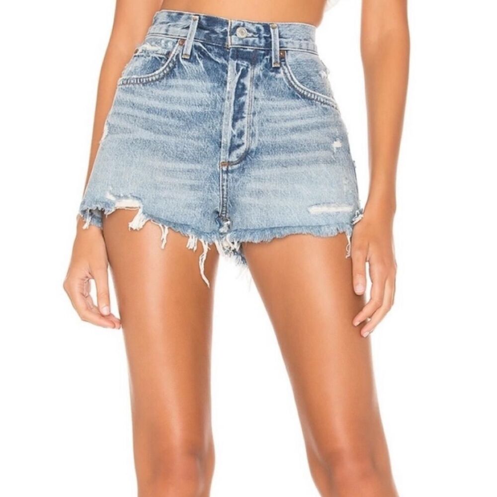 AGOLDE Jaden High Rise Cut Off Denim Shorts 24 Light Wash Button Fly